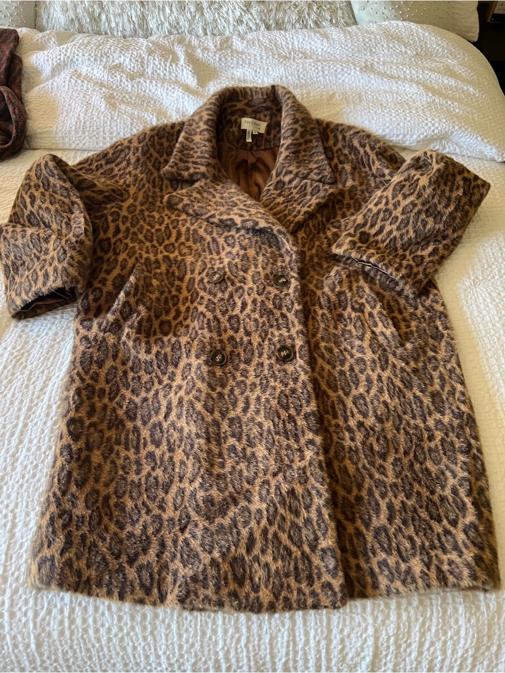 Anthropologie See U Soon Leopard Faux Fur Double Breasted Coat M